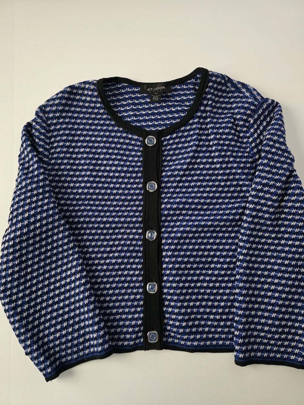 St. John Blue & White Knit Cardigan Sweater